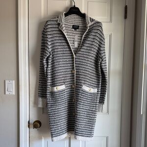 JCrew Collection gray and cream Button-Up Cardigan with gold buttons